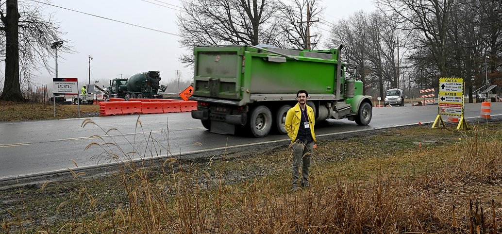Sam Newhouse at the Bauxite 2 data center construction site on Manor Woods Road in Adamstown
