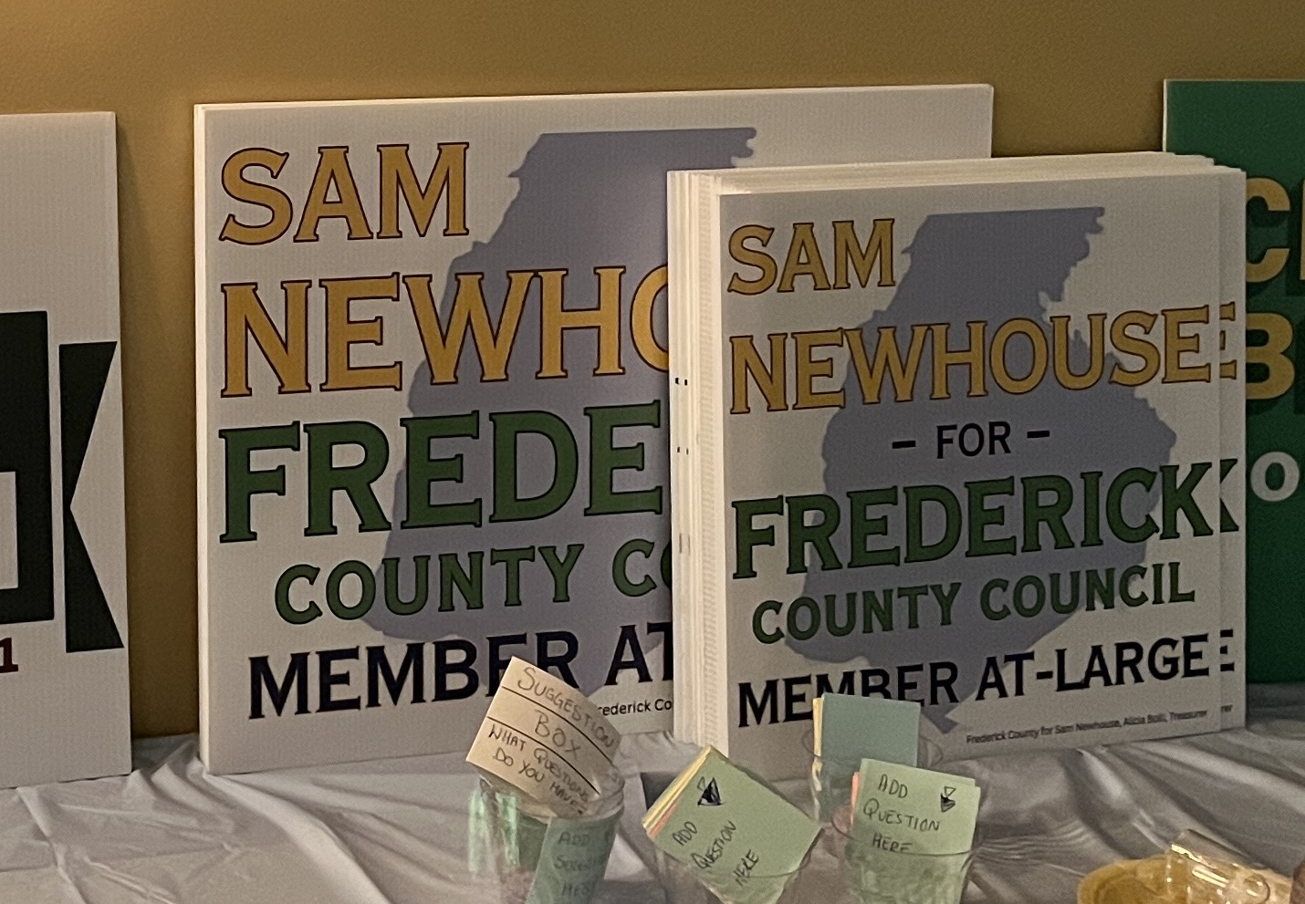 Sam Newhouse for Frederick County Council campaign signs